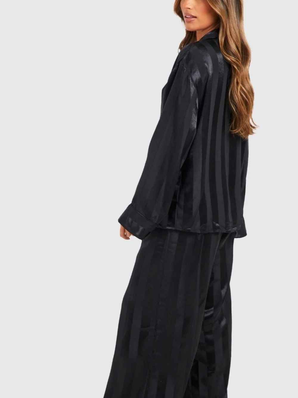 Satin Stripe Black Women's Pajama Set - Picture 2 of 5